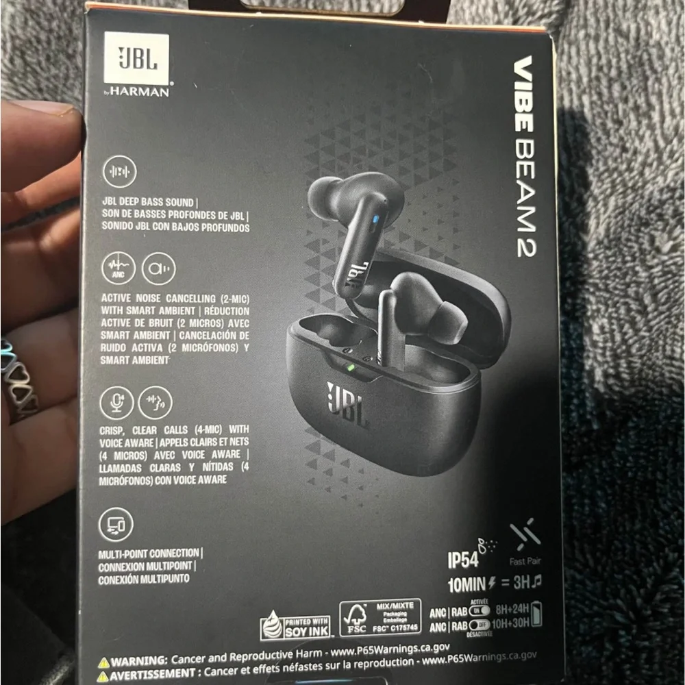 JBL Vibe Beam 2 Black Earbuds with Noise Cancellation